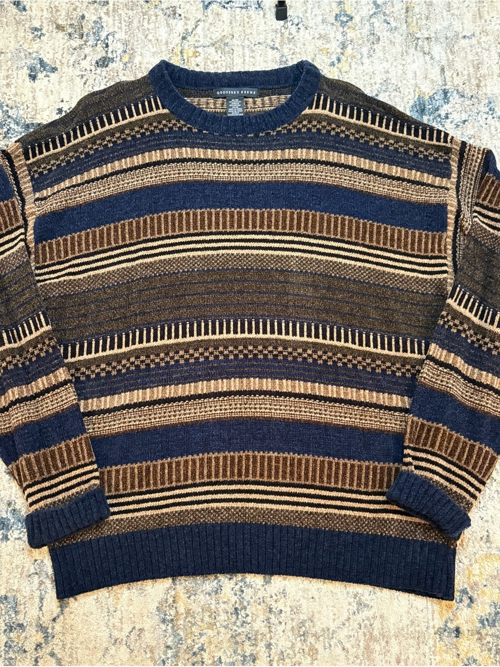 Vintage Geoffrey Beene Sweater Sz Medium Multicolor Striped Knit Acrylic Blend
